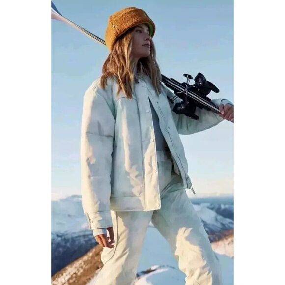 Free People Movement Bunny Slope Printed Puffer Ski Jacket Size XS Mountain Mist - Picture 6 of 6
